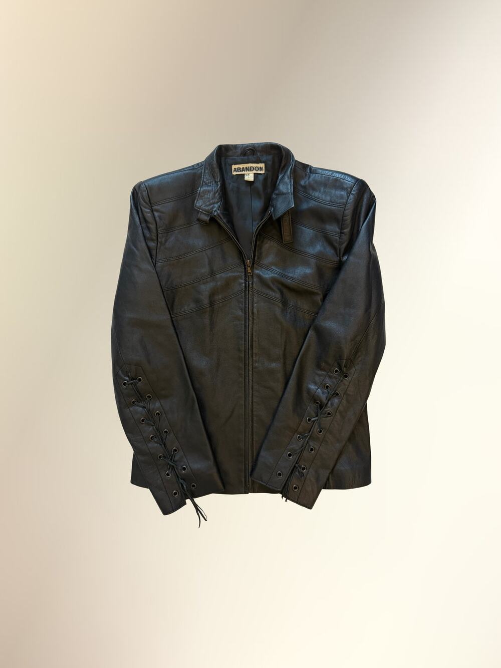 Abandon Black Italian Leather Zip Moto Jacket Lace Up Women's L